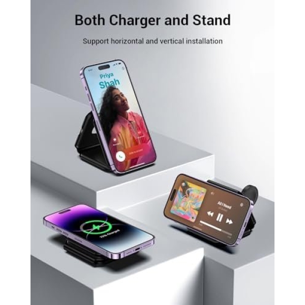 Wireless Charger, Magnetic Foldable 3 in 1 Mag-Safe Charger, Fast Travel - Image 3