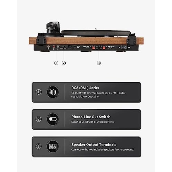 ANGELS HORN Vinyl Record Player, Hi-Fi System Bluetooth Turntable Players - Image 6
