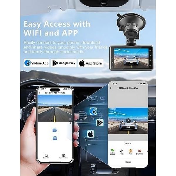 Dash Cam Front and Rear Camera, Otovoda 3Inch Screen WiFi Dash cam, 2.5K+1080P - Image 4