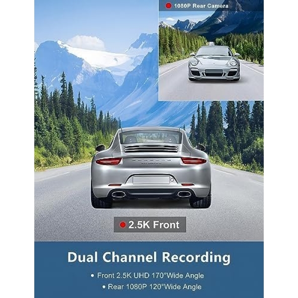 Dash Cam Front and Rear Camera, Otovoda 3Inch Screen WiFi Dash cam, 2.5K+1080P - Image 3