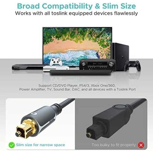 Warrky Optical Audio Cable, 6ft Optical Cable for Soundbar - Image 3