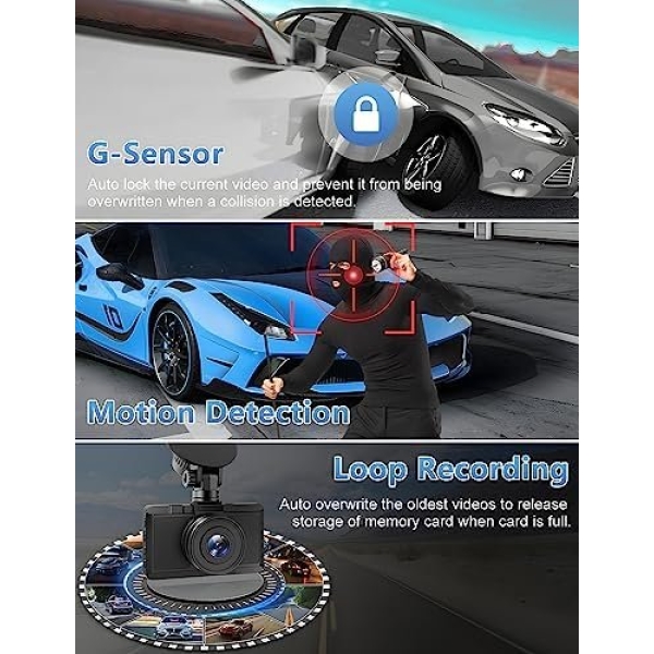 Dash Cam Front and Rear Camera, Otovoda 3Inch Screen WiFi Dash cam, 2.5K+1080P - Image 7