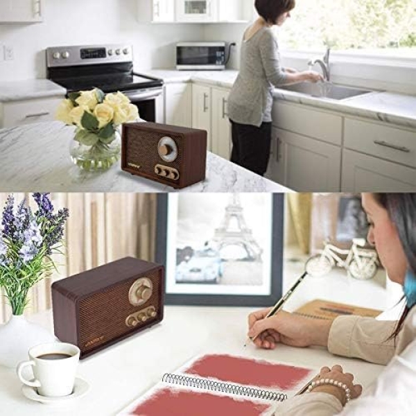 LoopTone FM AM Radio Retro Wood Radio with Bluetooth Play Mp3 - Image 3