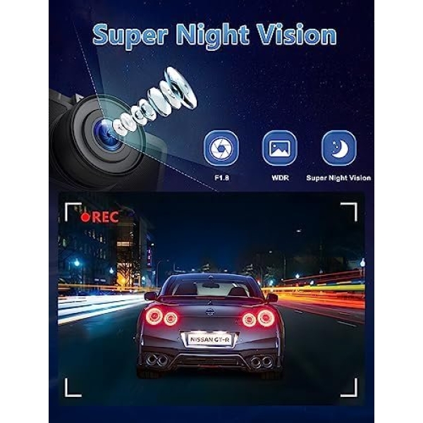 Dash Cam Front and Rear Camera, Otovoda 3Inch Screen WiFi Dash cam, 2.5K+1080P - Image 5